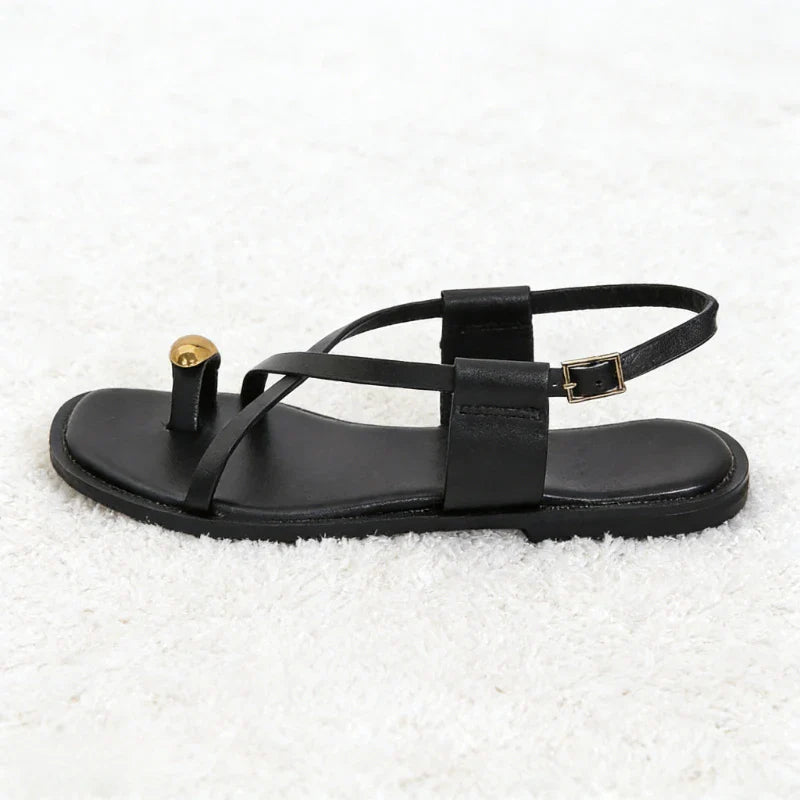 Metal Buckle Decoration Over Toe Flat Sandals Ankle Strap GLADIATOR Sandals Luxury Designer Beach Slippers