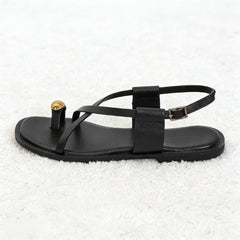 Metal Buckle Decoration Over Toe Flat Sandals Ankle Strap GLADIATOR Sandals Luxury Designer Beach Slippers