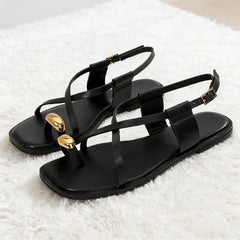 Metal Buckle Decoration Over Toe Flat Sandals Ankle Strap GLADIATOR Sandals Luxury Designer Beach Slippers