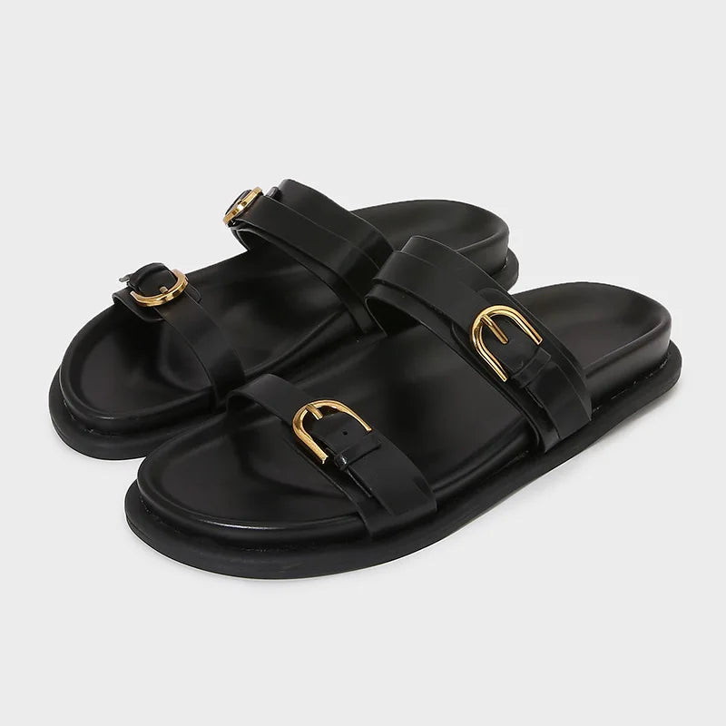 Metal Buckle Soft Leather Roman Shoes
