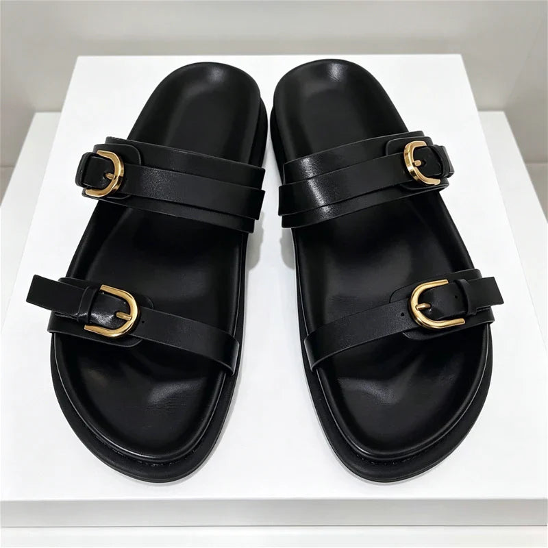 Metal Buckle Soft Leather Roman Shoes
