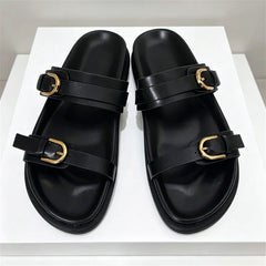 Metal Buckle Soft Leather Roman Shoes