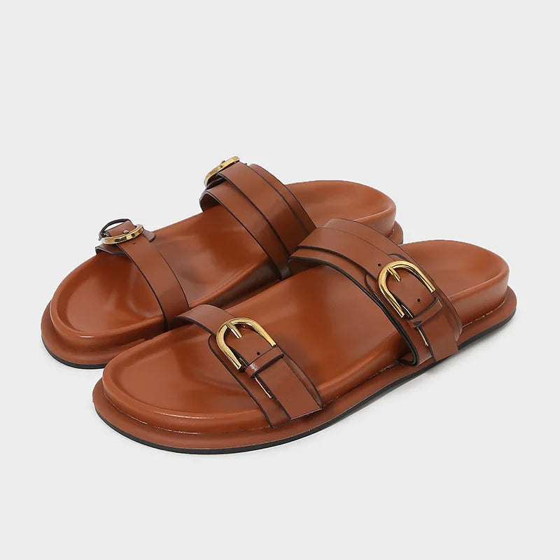 Metal Buckle Soft Leather Roman Shoes