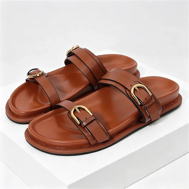 Metal Buckle Soft Leather Roman Shoes