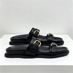 Metal Buckle Soft Leather Roman Shoes
