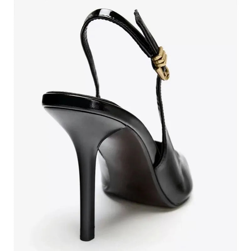 Metal Buckle Straps Patent Leather High Heel