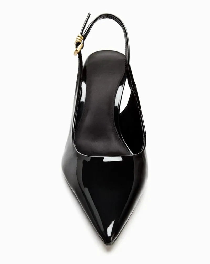 Metal Buckle Straps Patent Leather High Heel