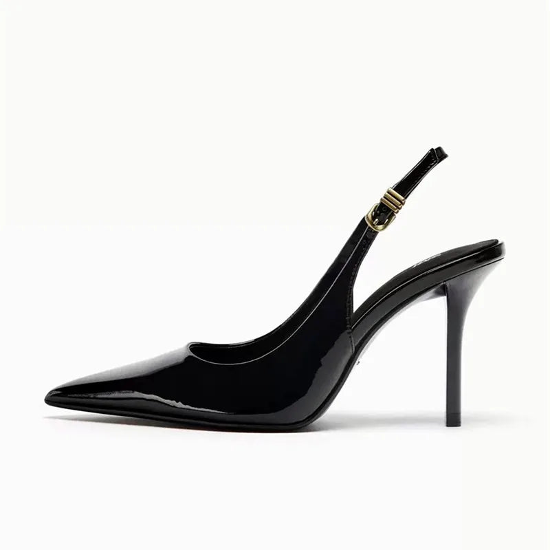 Metal Buckle Straps Patent Leather High Heel