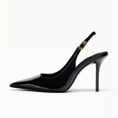 Metal Buckle Straps Patent Leather High Heel
