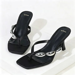 Metal Narrow Band Designer Flip Flops Slippers Low Heel