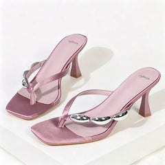 Metal Narrow Band Designer Flip Flops Slippers Low Heel