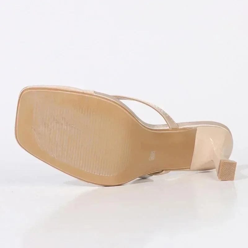 Metal Narrow Band Designer Flip Flops Slippers Low Heel