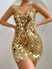 Metal Sequin Backless Sleeveless Club Birthday Mini Dresses