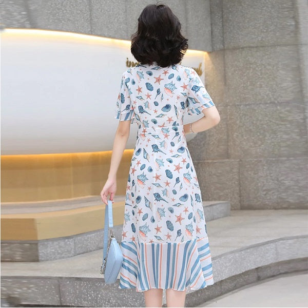 Midi Casual V Neck Chiffon Dress