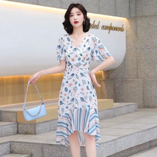 Midi Casual V Neck Chiffon Dress