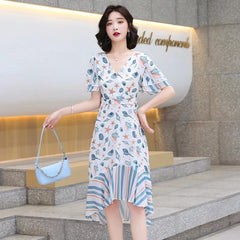 Midi Casual V Neck Chiffon Dress