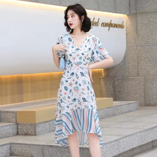 Midi Casual V Neck Chiffon Dress