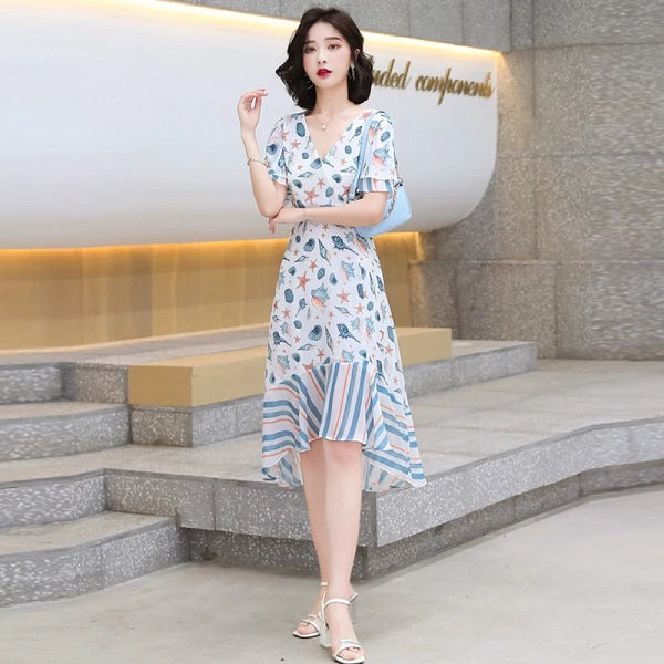 Midi Casual V Neck Chiffon Dress