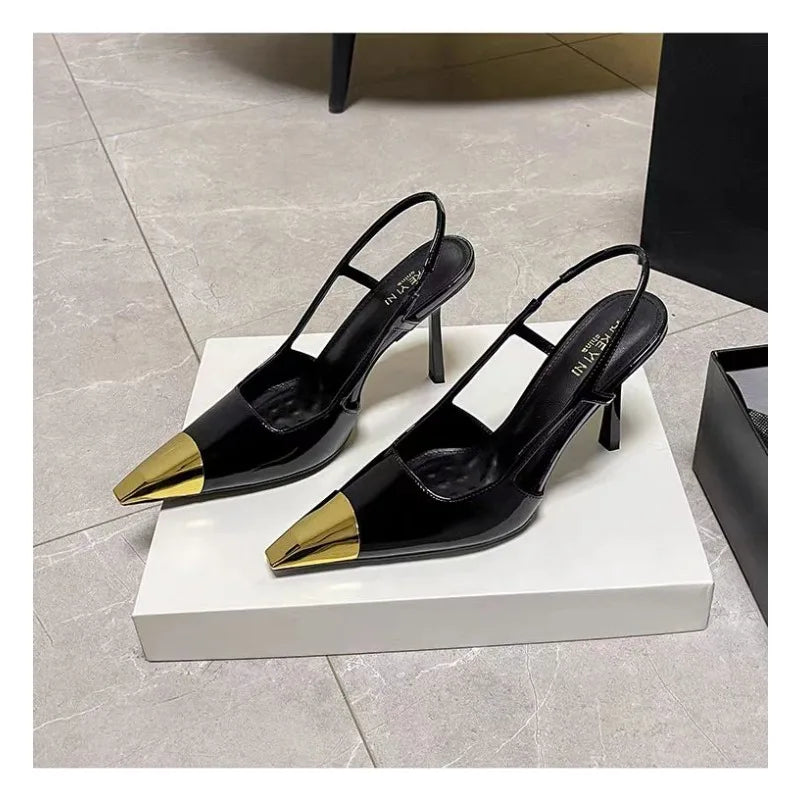 Mixed Color Pump Hollow Slip-On Genuine Leather Luxury Elegant Concise Shoes