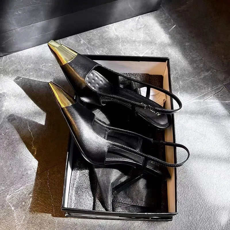 Mixed Color Pump Hollow Slip-On Genuine Leather Luxury Elegant Concise Shoes