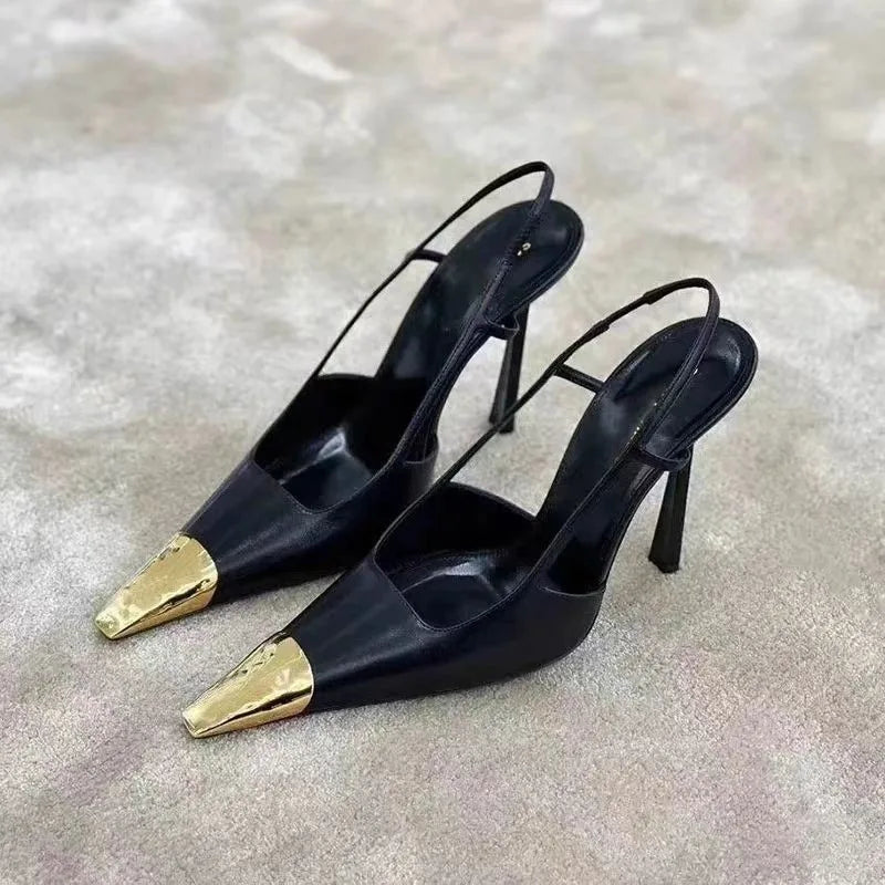 Mixed Color Pump Hollow Slip-On Genuine Leather Luxury Elegant Concise Shoes