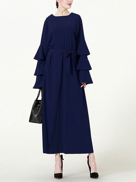 Multi-layer Pile Long Sleeve Long Dress