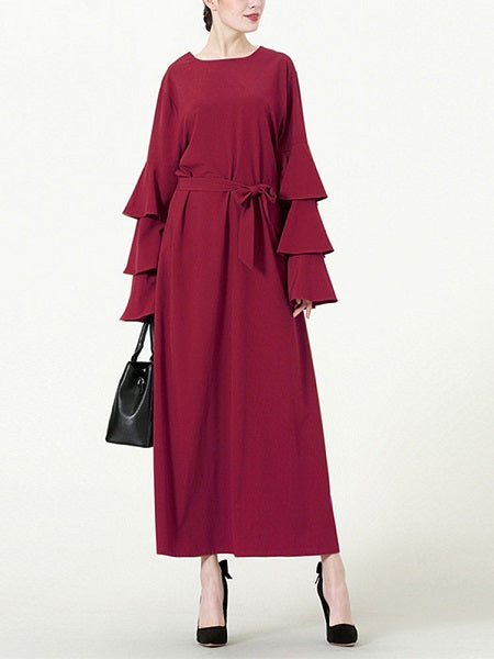 Multi-layer Pile Long Sleeve Long Dress