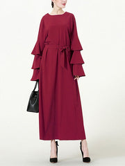 Multi-layer Pile Long Sleeve Long Dress