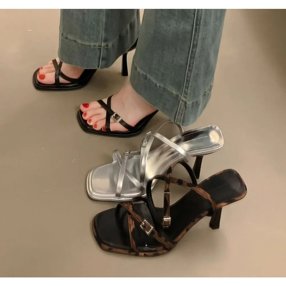 Black Open Toe Pure Color High Heel