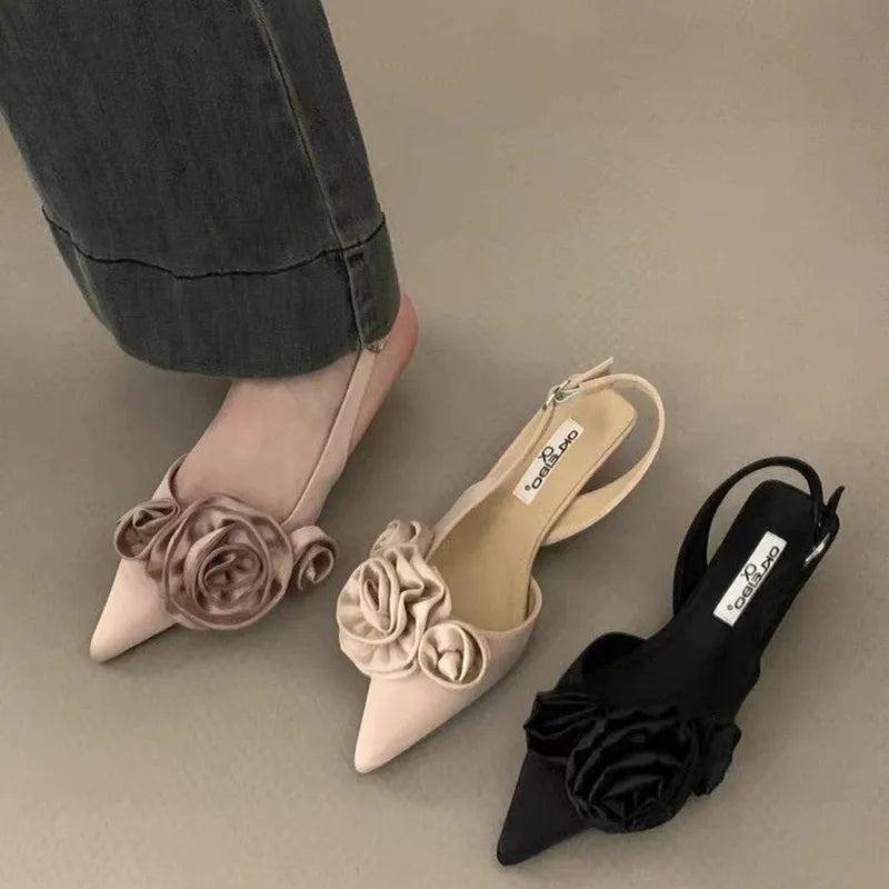Brand Sandal Flower Ladies Elegant Dress Slingback Shoes