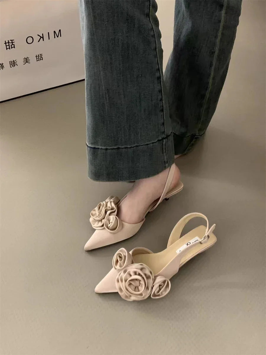 Brand Sandal Flower Ladies Elegant Dress Slingback Shoes