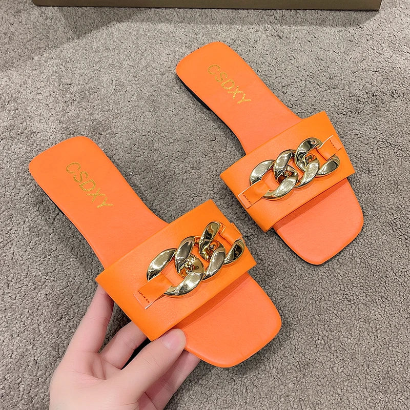 Chain Slippers Slippers Low Heel