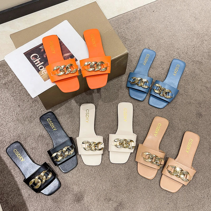 Chain Slippers Slippers Low Heel
