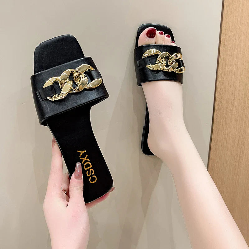 Chain Slippers Slippers Low Heel