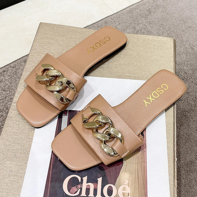 Chain Slippers Slippers Low Heel