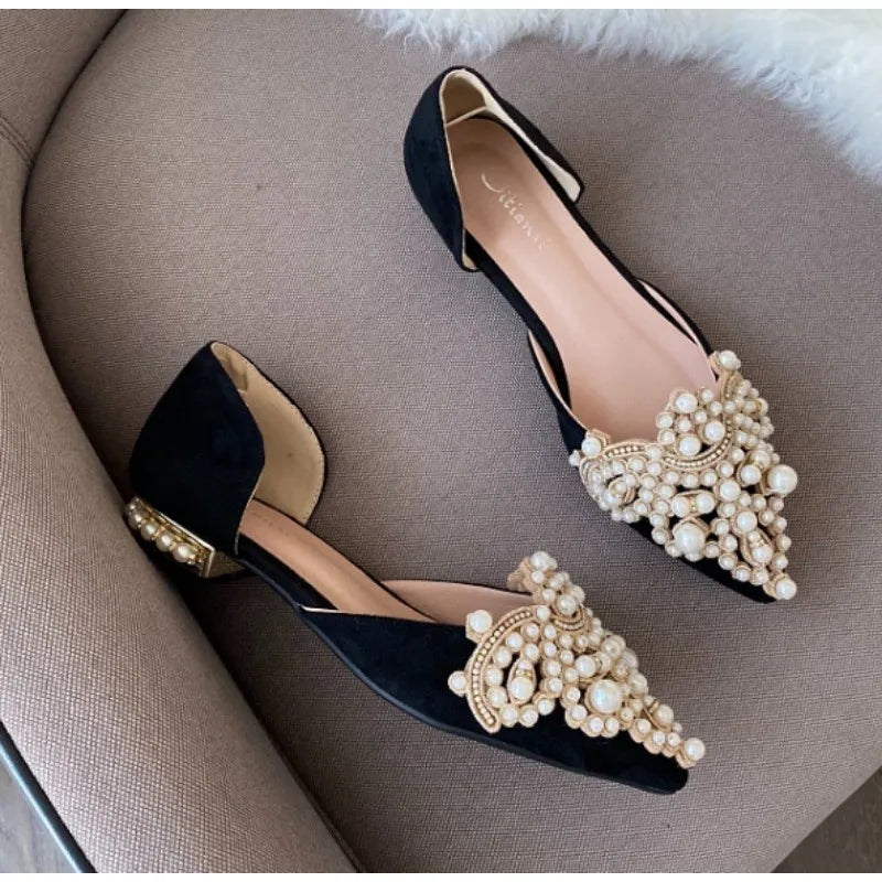 Crown Pearl Flats Wedding Shoes
