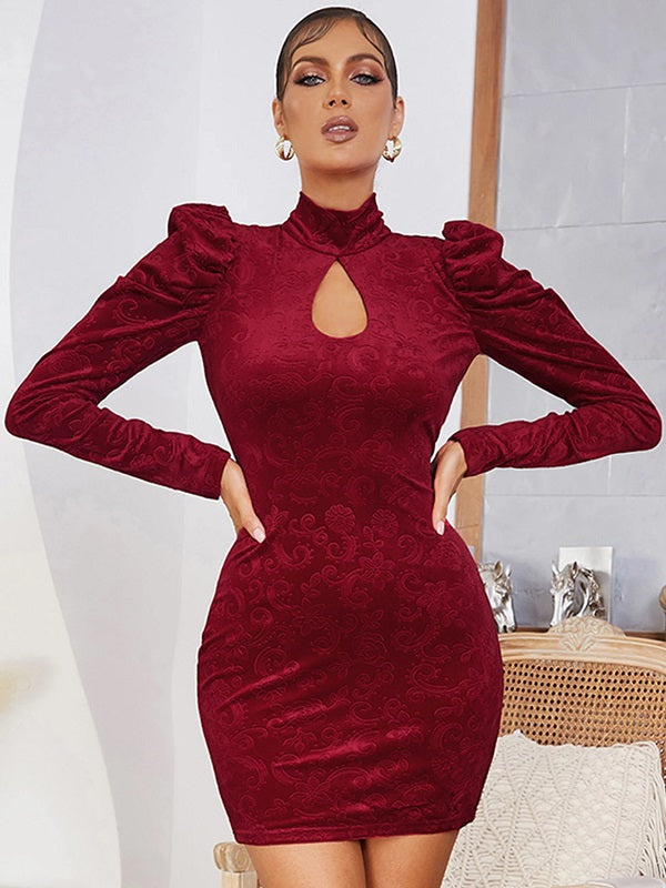Elegant Hollow Out Velvet Party Dress