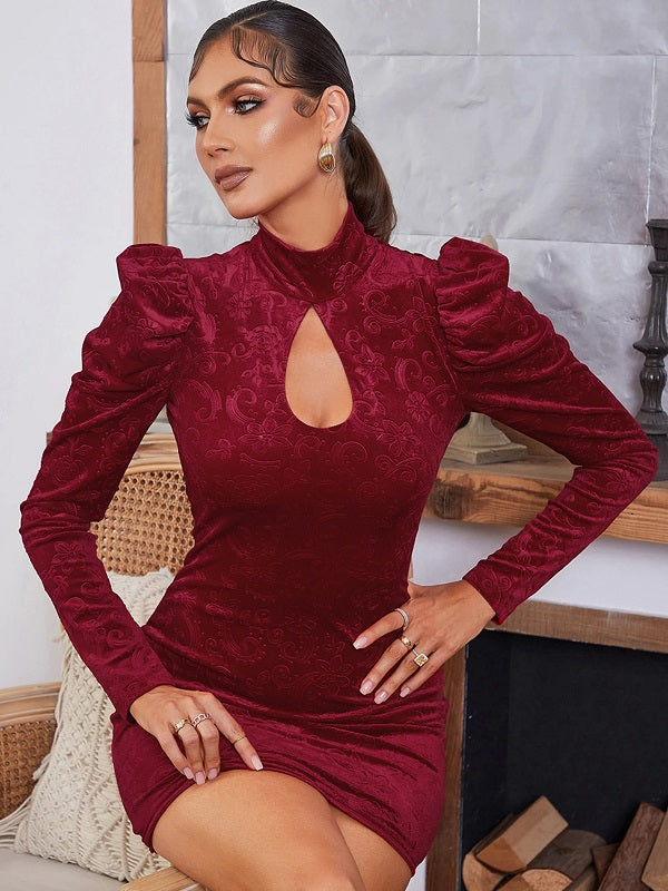 Elegant Hollow Out Velvet Party Dress