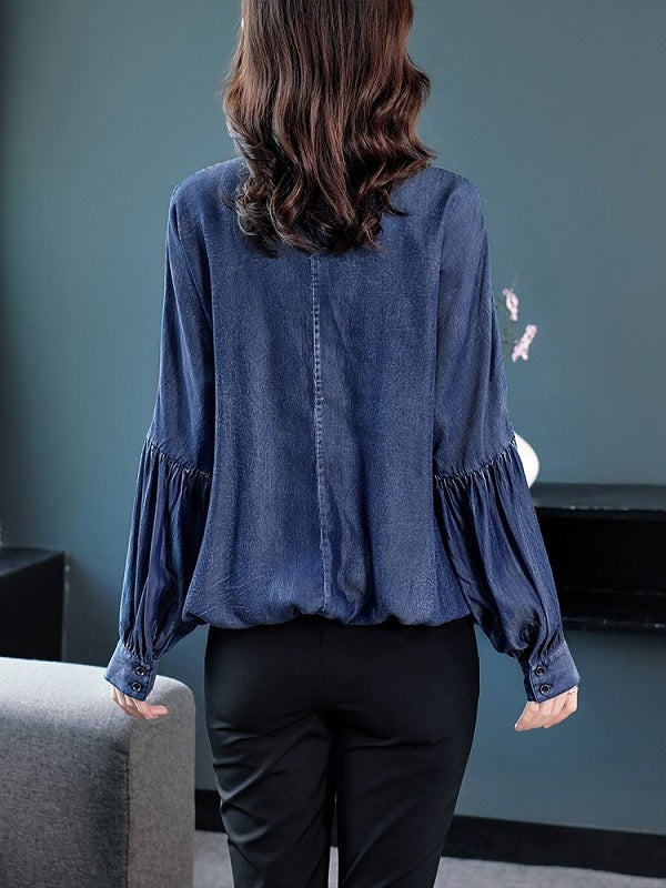Denim Shirts Full Blouses Tops Single Breasted