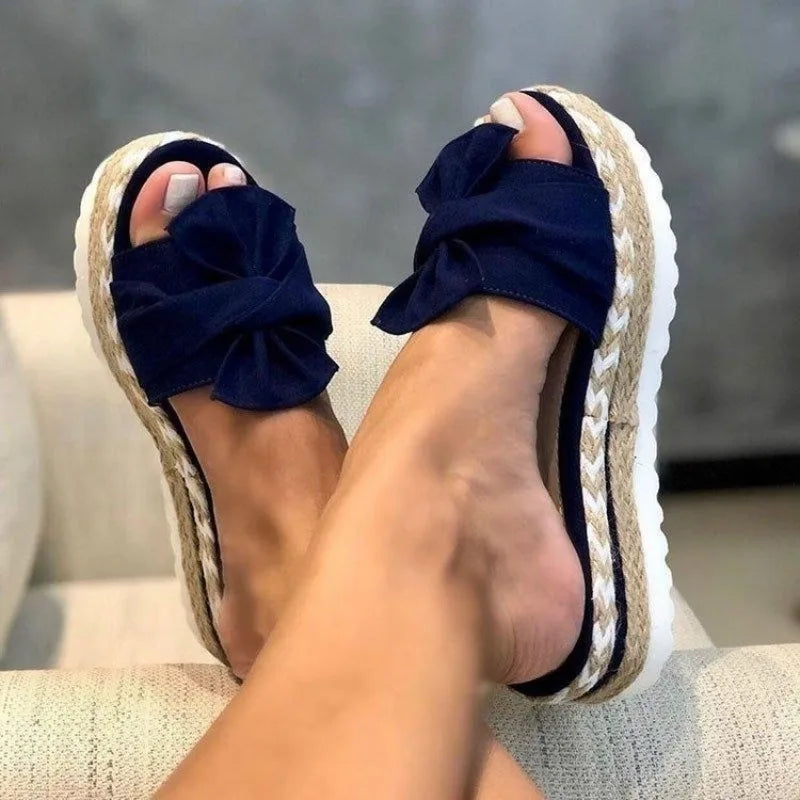 Popular Wedge Sandals Cute Bow Decoration Comfortable Low Heel