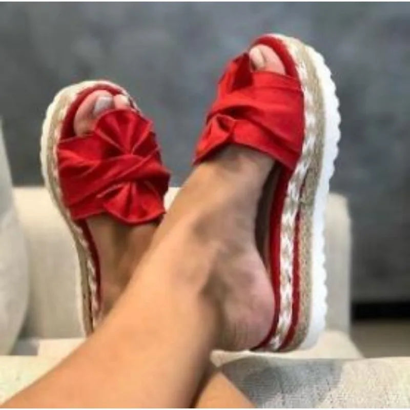Popular Wedge Sandals Cute Bow Decoration Comfortable Low Heel
