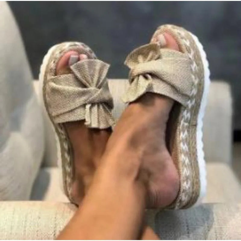 Popular Wedge Sandals Cute Bow Decoration Comfortable Low Heel