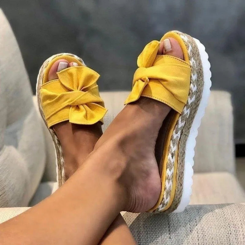 Popular Wedge Sandals Cute Bow Decoration Comfortable Low Heel