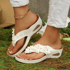 Vintage Flowers Wedges Slippers Lightweight Platform Flip Fops Clip Toe Thick Sole Sandals