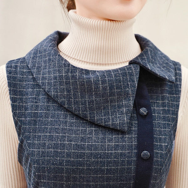 Woolen Plaid A-line Big Hem Maxi Dresses