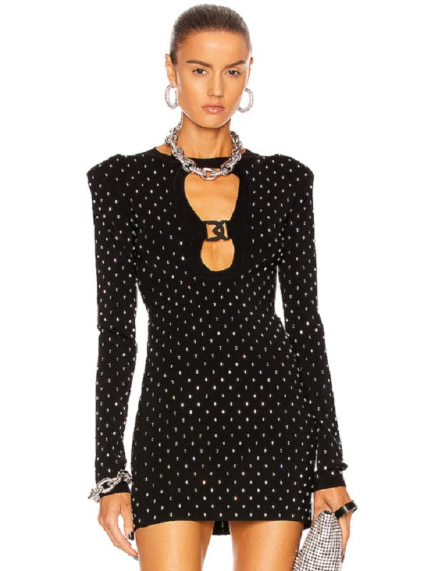 Hollow Out Long Sleeve Party Outfits Dress