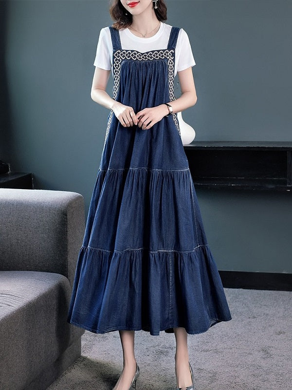 Long Mid-Calf Denim Dress