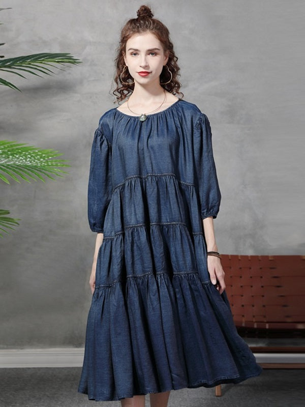 Long Mid-Calf Loose  Denim Dresses