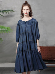 Long Mid-Calf Loose  Denim Dresses