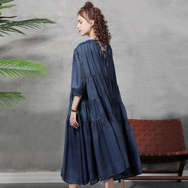 Long Mid-Calf Loose  Denim Dresses